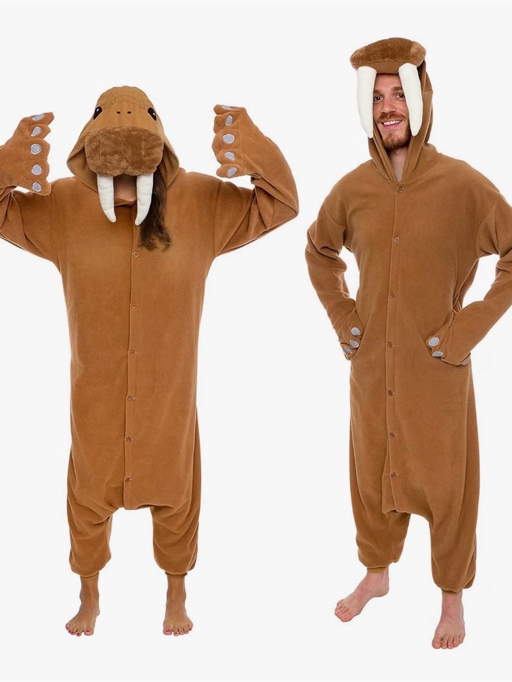 Funziez! Plush Hooded Brown Fleece Onesie Walrus Costume - Size Lg
